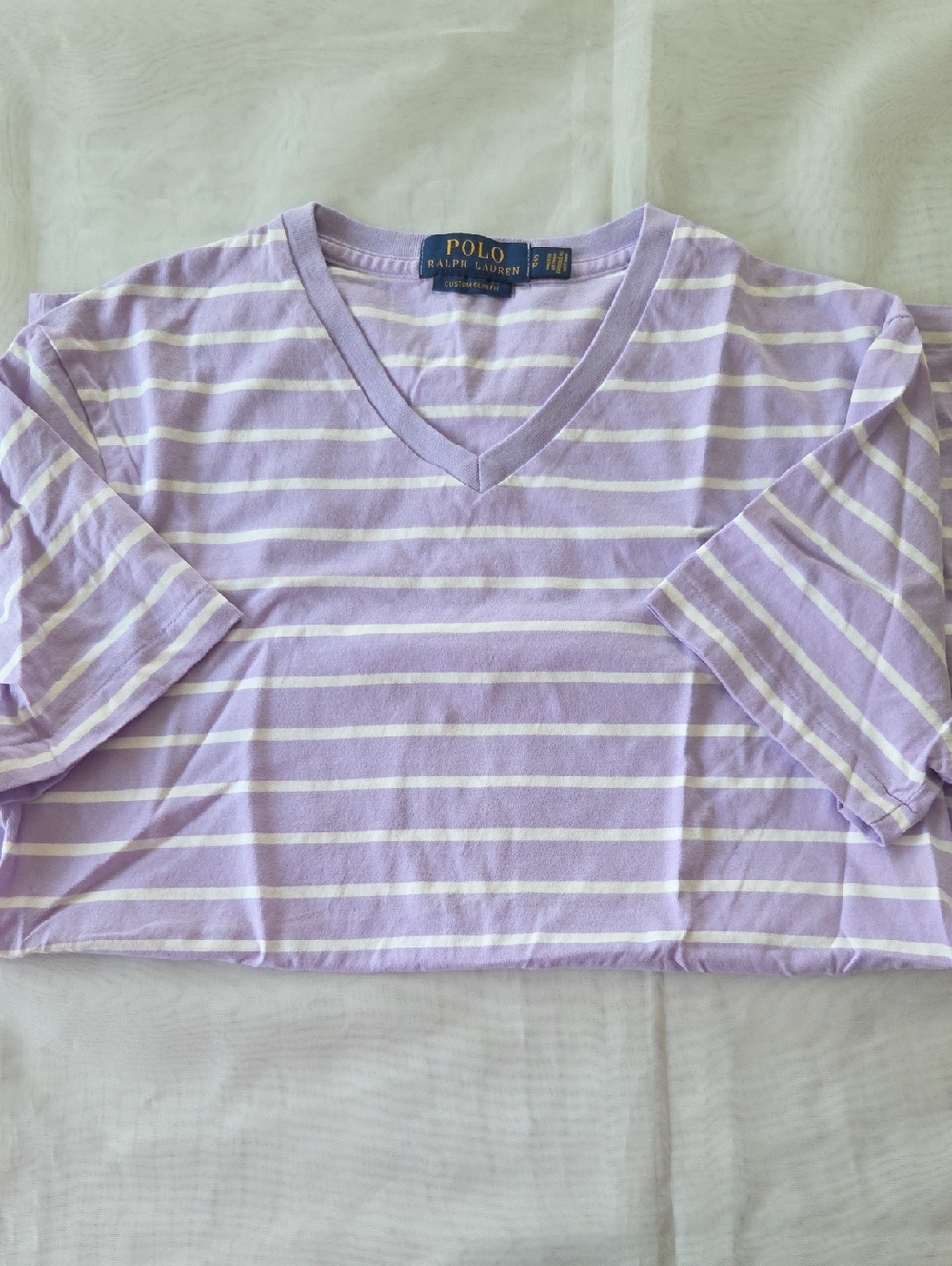 Polo by Ralph Lauren Lavender & White Striped V-Neck Women's Tee